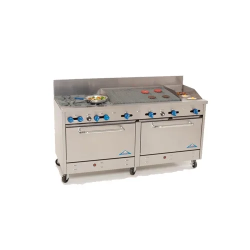 Comstock-Castle 2F330-18-2.5RB 72″ Gas Restaurant Range w/ (4) Open Burners, (1) 18″ Griddle, (1) 30″ Charbroiler, (2) Standard Ovens, 284.000 BTU