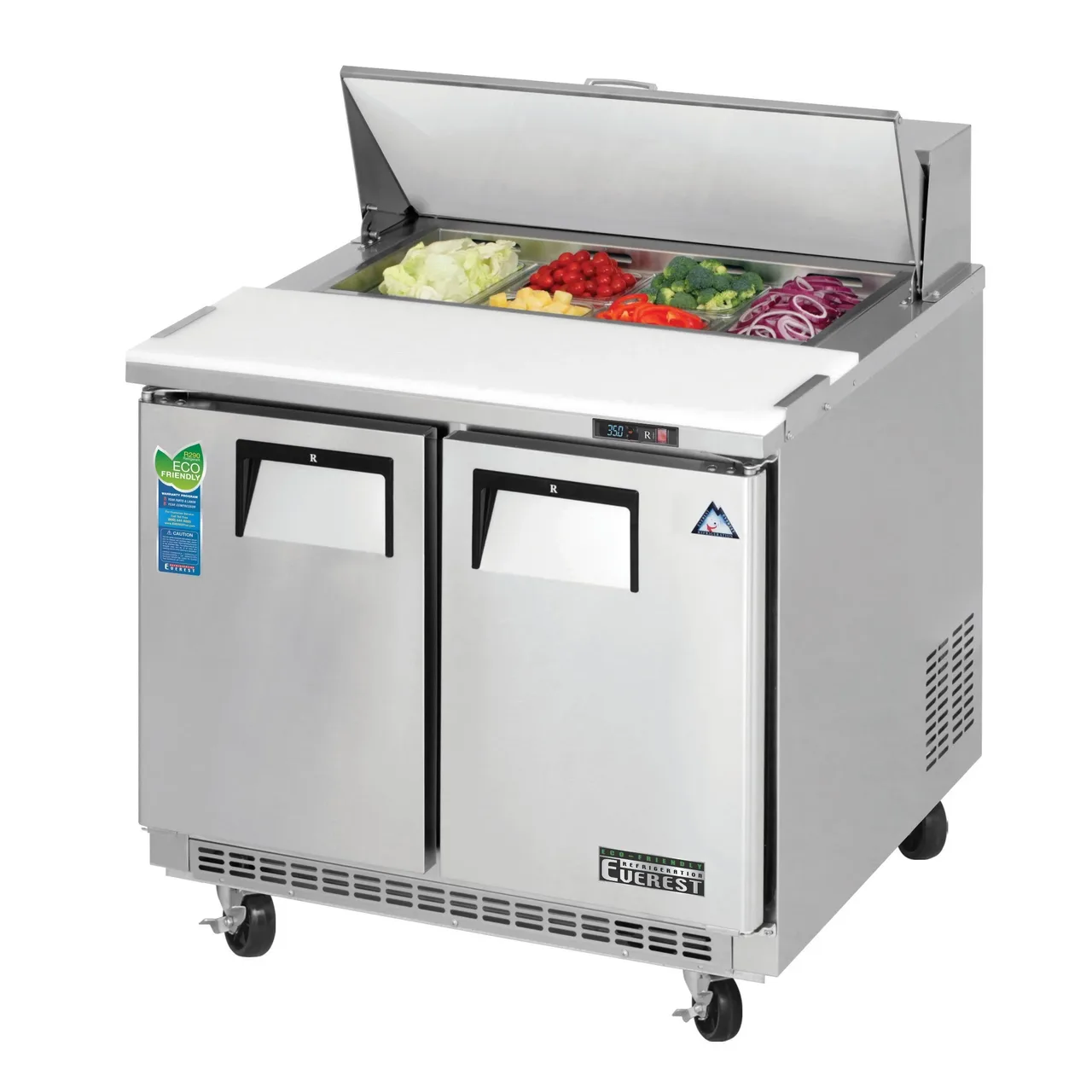 Everest EPBNSR2 35″ Two Section Sandwich/Salad Prep Table w/ 2 Doors, 8 Pans