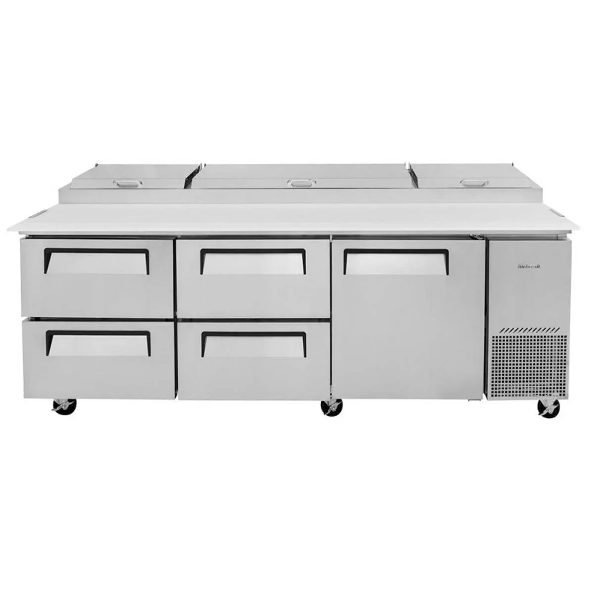 Turbo Air TPR-93SD-D4-N 93″ Refrigerated Pizza Prep Table w/ 1 Door & 4 Drawers, 12 Pans 6