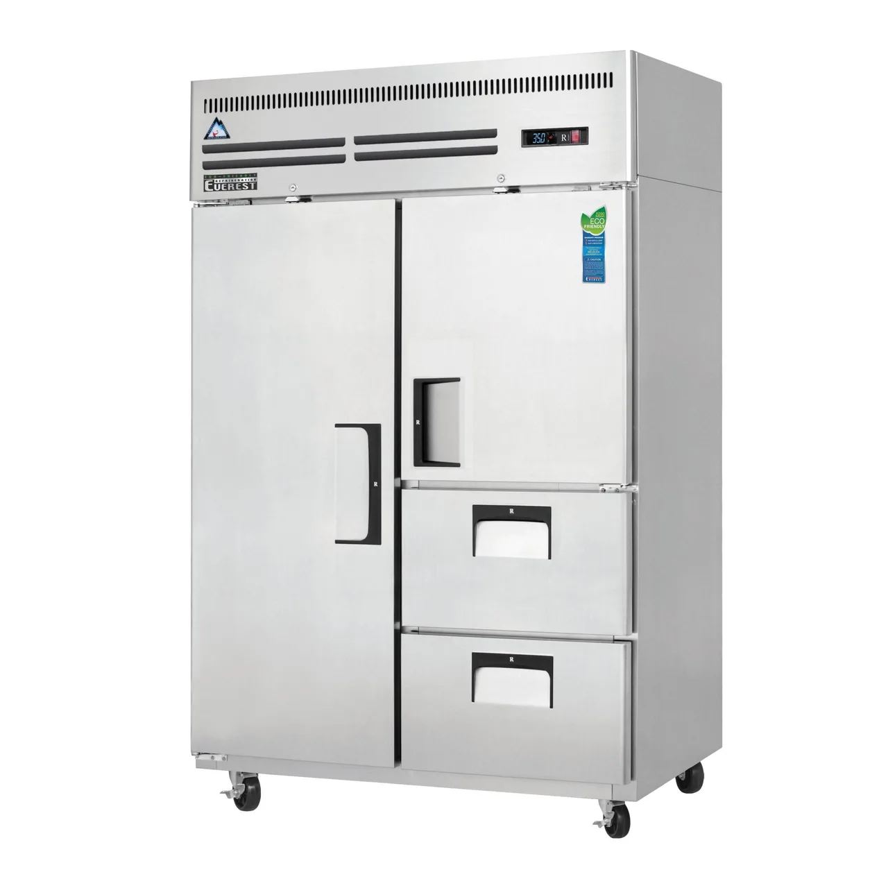 Everest ESR2D2 49″ Two Section Reach-In Refrigerator, 1 Solid Full Door / 1 Solid Half Door / 2 Drawers, Top Mount, Stainless Steel, 48 cu. ft.
