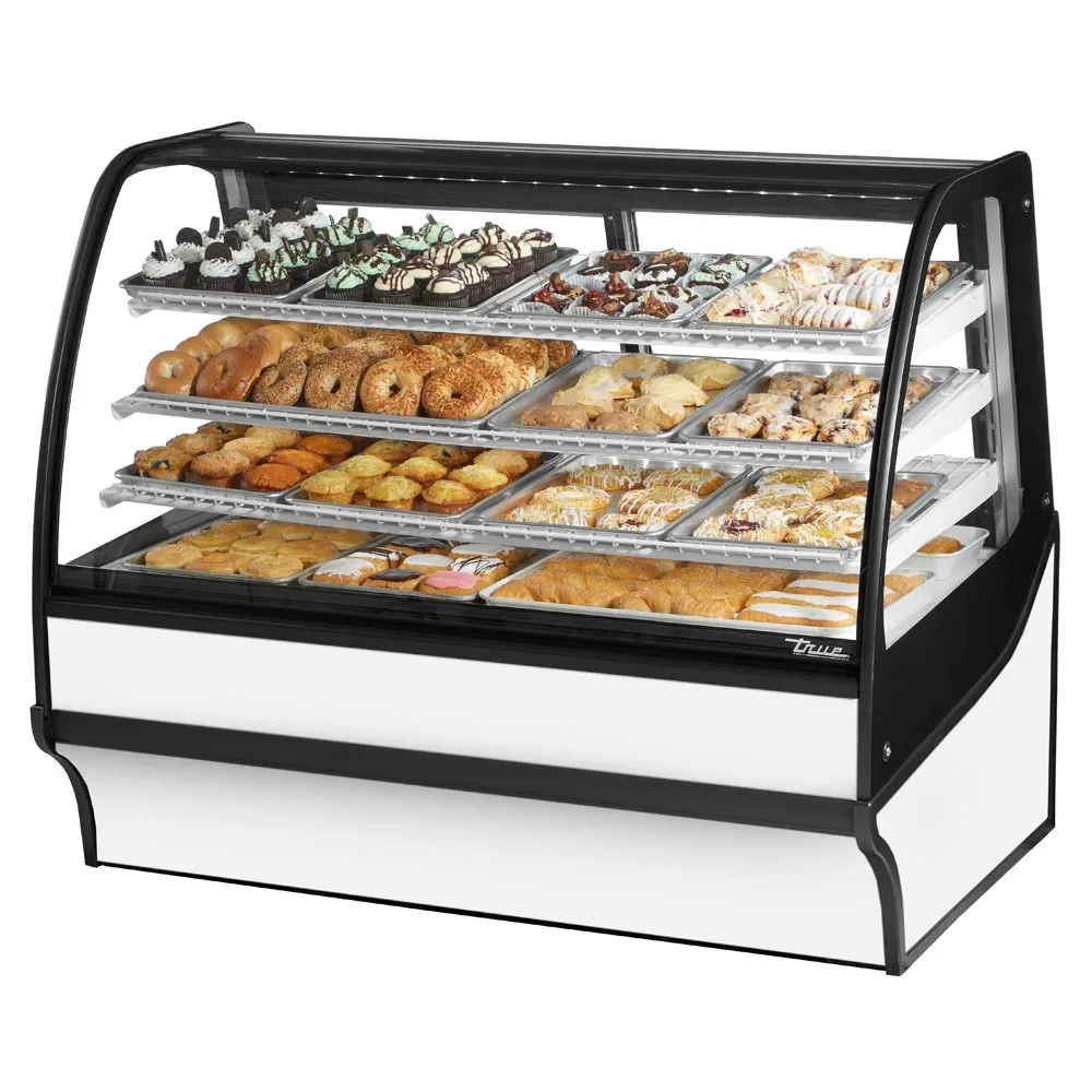 True TDM-DC-59-GE/GE-W-W 59 1/4″ Full Service Dry Bakery Case w/ Curved Glass – (4) Levels, 115v