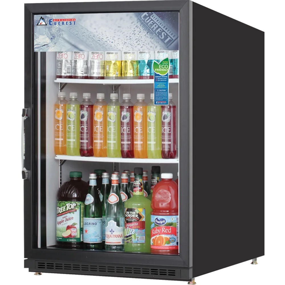 Everest Refrigeration EMGR5B 25″ Countertop Merchandiser Refrigerator in Black, One Glass Swing Door, 5.0 cu. ft.