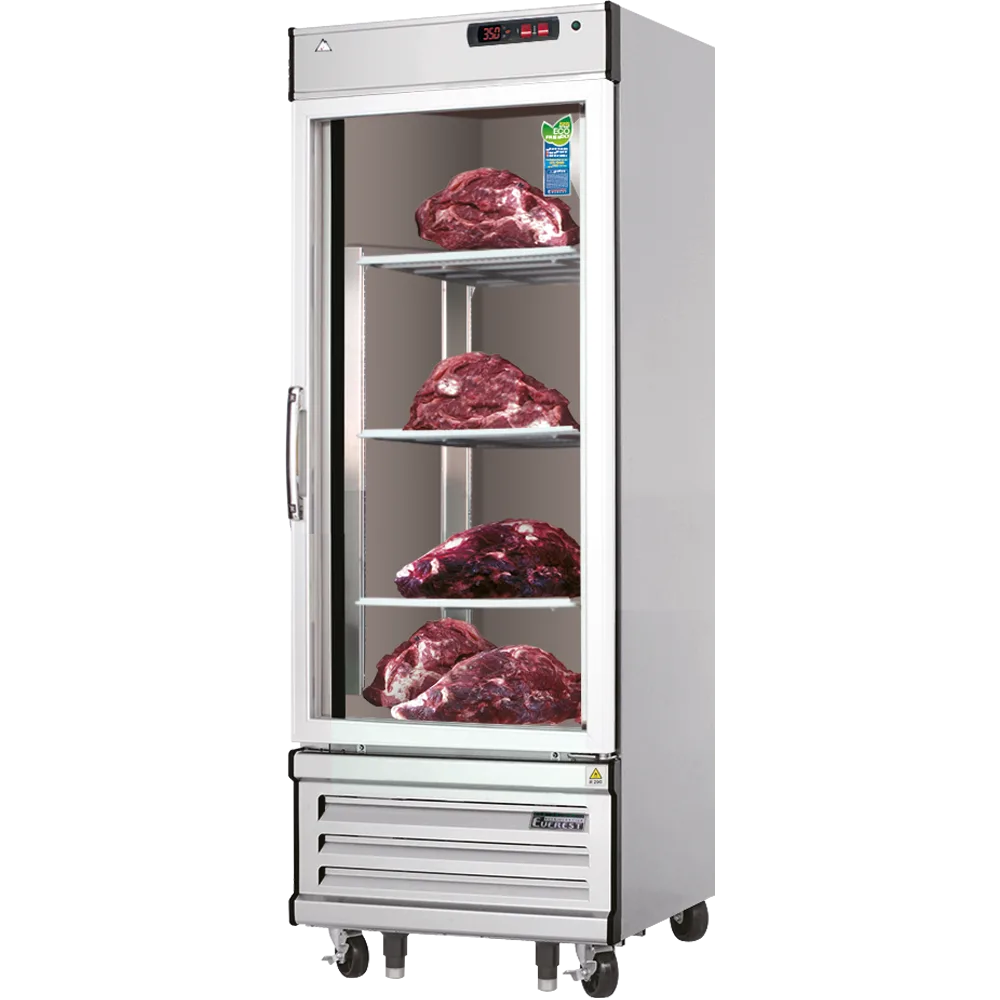 Everest Refrigeration EDA1-S Dry Aging & Thawing Cabinet with One-Section (1) Glass Hinged Self-Closing Field Reversible Door, (3) Stainless Steel Shelves 3/4hp 115v/60/1ph