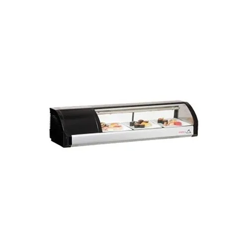 Everest ESC47L 47″ Refrigerated Left Mounted Curved Glass Black Sushi Display Case, 2 Doors – 3 Pan Capacity