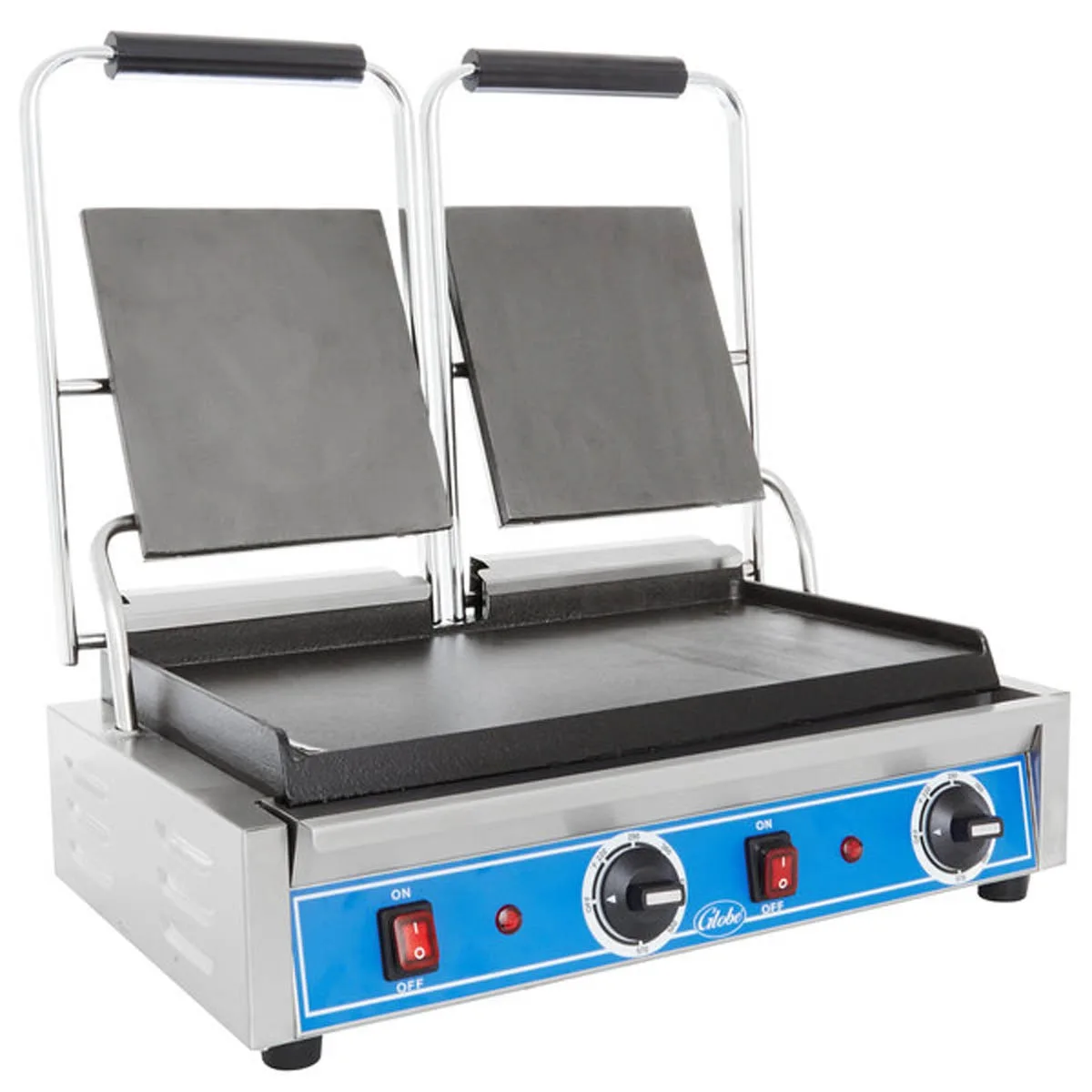 Globe GSGDUE10 Double Commercial Panini Press w/ Cast Iron Smooth Plates, 240v/1ph
