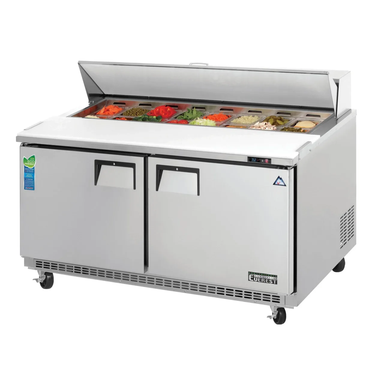 Everest EPBNWR2 59″ Two Section Sandwich/Salad Prep Table w/ 2 Doors, 16 Pans