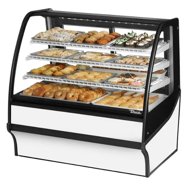 True TDM-DC-48-GE/GE-W-W 48 1/4″ Full Service Dry Bakery Case w/ Curved Glass – (4) Levels, 115v