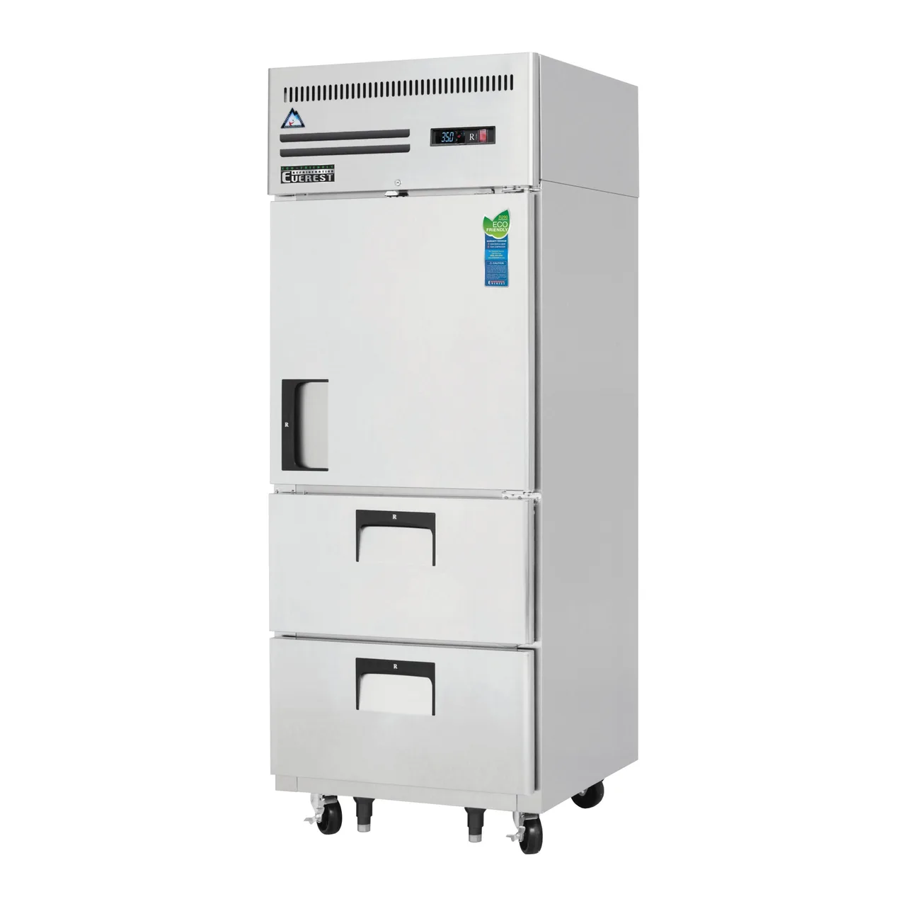 Everest ESR1D2 29″ One Section Reach-In Refrigerator w/ 1 Solid Half Door and 2 Drawers, Top Mount, Stainless Steel, 23 cu. ft.
