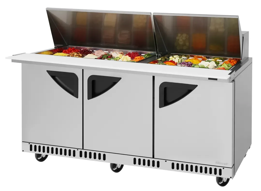 Turbo Air TST-72SD-30-FB-N 72″ Mega Top Sandwich/Salad Prep Table w/ 3 Doors, 30 Pans