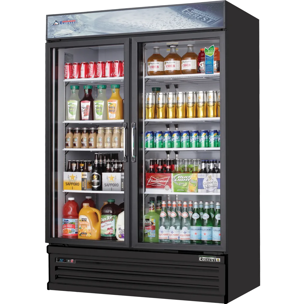 Everest EMSGR48B 53″ Two Doors Merchandiser Refrigerator in Black, 50 cu. ft.