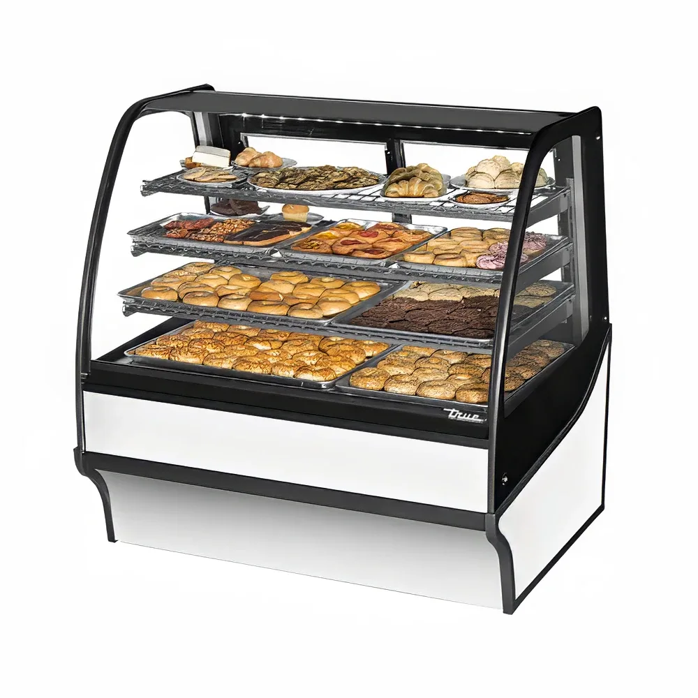 True TDM-DC-48-GE/GE-S-W 48 1/4″ Full Service Dry Bakery Case w/ Curved Glass – (4) Levels, 115v