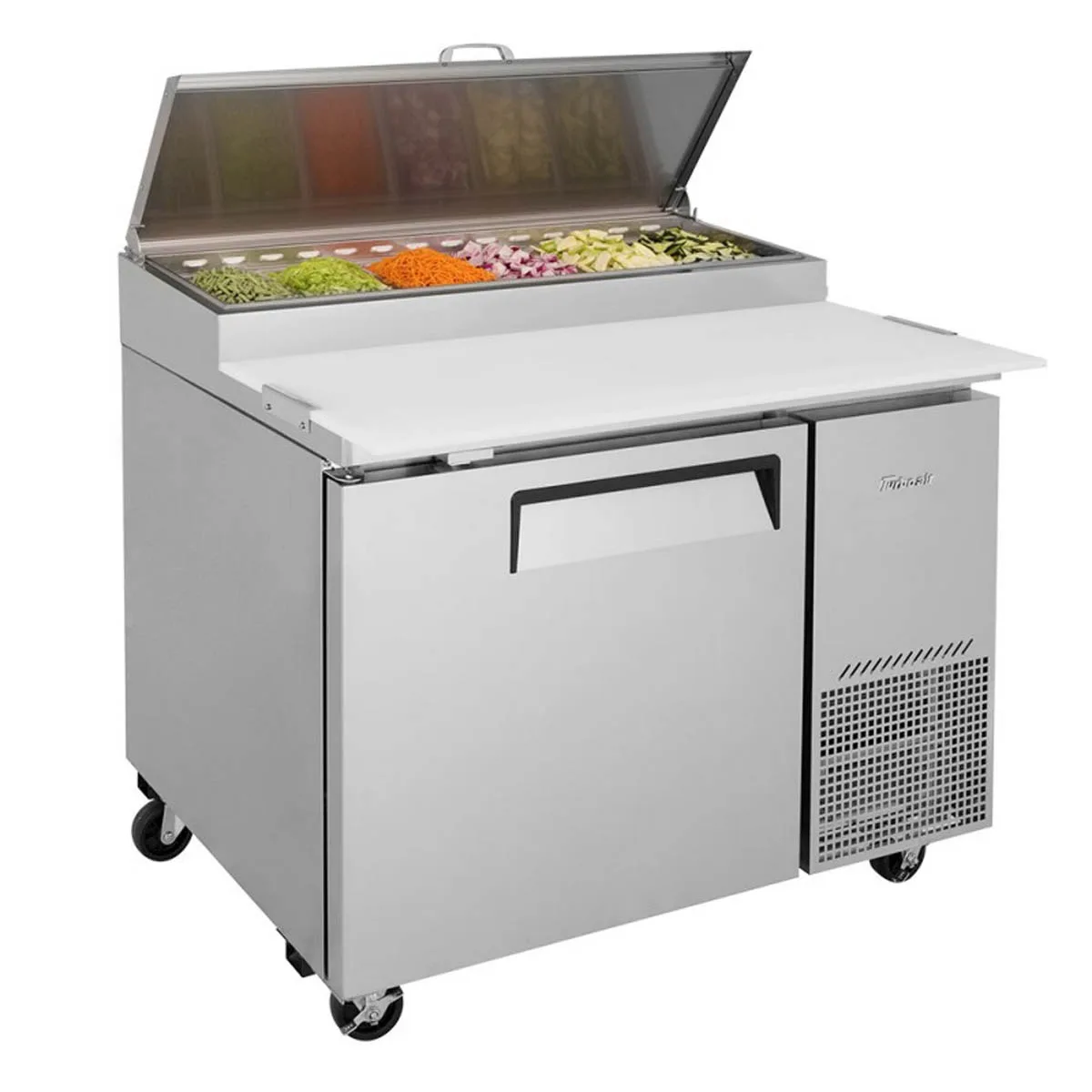 Turbo Air TPR-44SD-N 44″ 1 Door Refrigerated Pizza Prep Table, 6 Condiment Pan, 14 cu. ft. 3