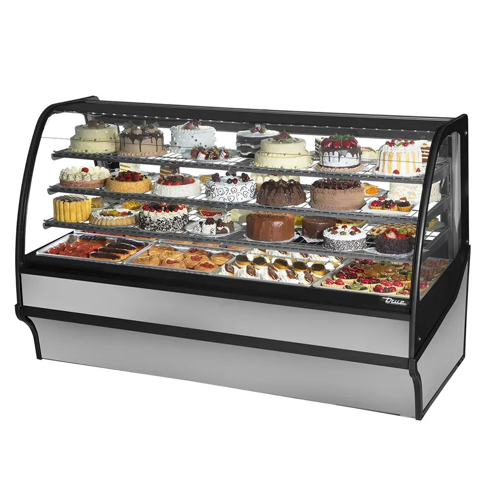 True TDM-R-77-GE/GE-S-S 77 1/4″ Full Service Bakery Case w/ Curved Glass – (4) Levels, 115v