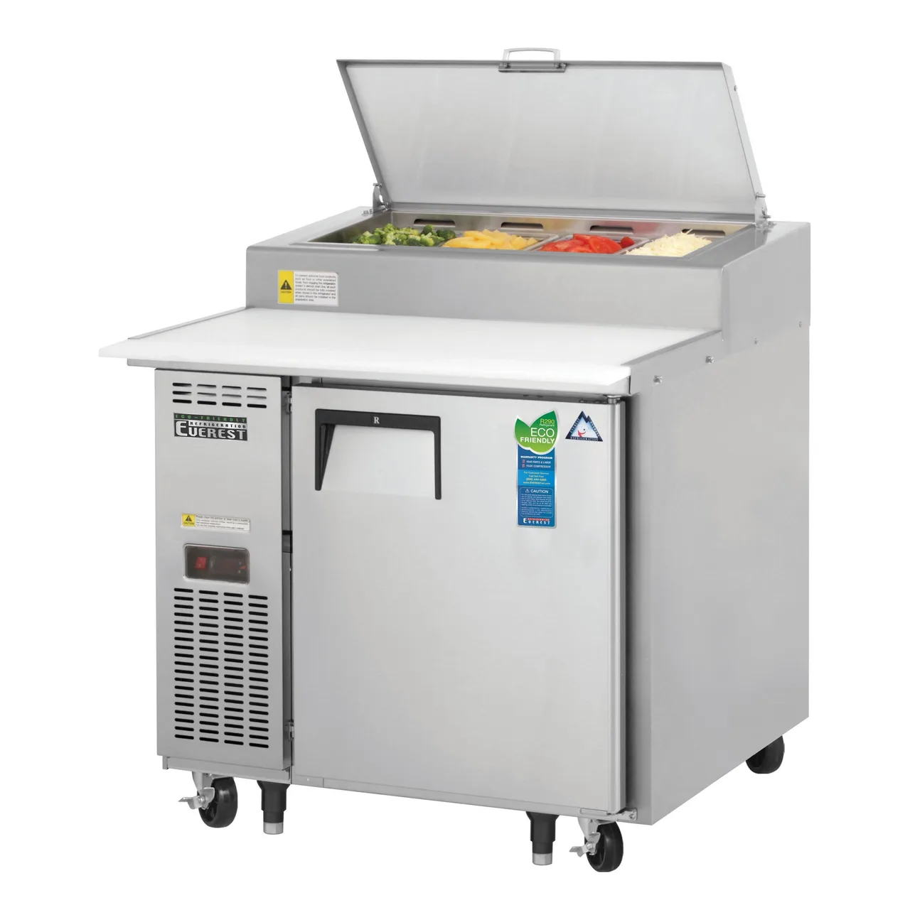Everest EPPR1 35″ One Section Refrigerated Pizza Prep Table w/ 1 Door, (4) 1/3 Size Pans