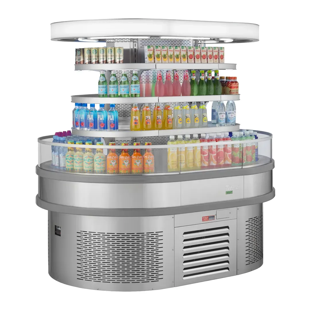 Turbo Air TIOM-20RSRS-N 48″ Island Display Self-Serve Refrigerated Merchandiser, Stainless Steel, Open Curved, 3 Shelves, 19.2 cu. ft.
