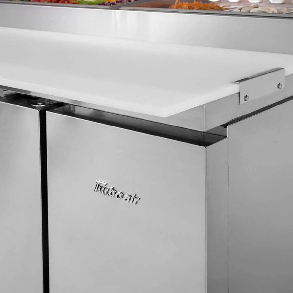 Turbo Air TPR-67SD-N 67″ Refrigerated Pizza Prep Table w/ 2 Doors, 9 Condiment Pans 9