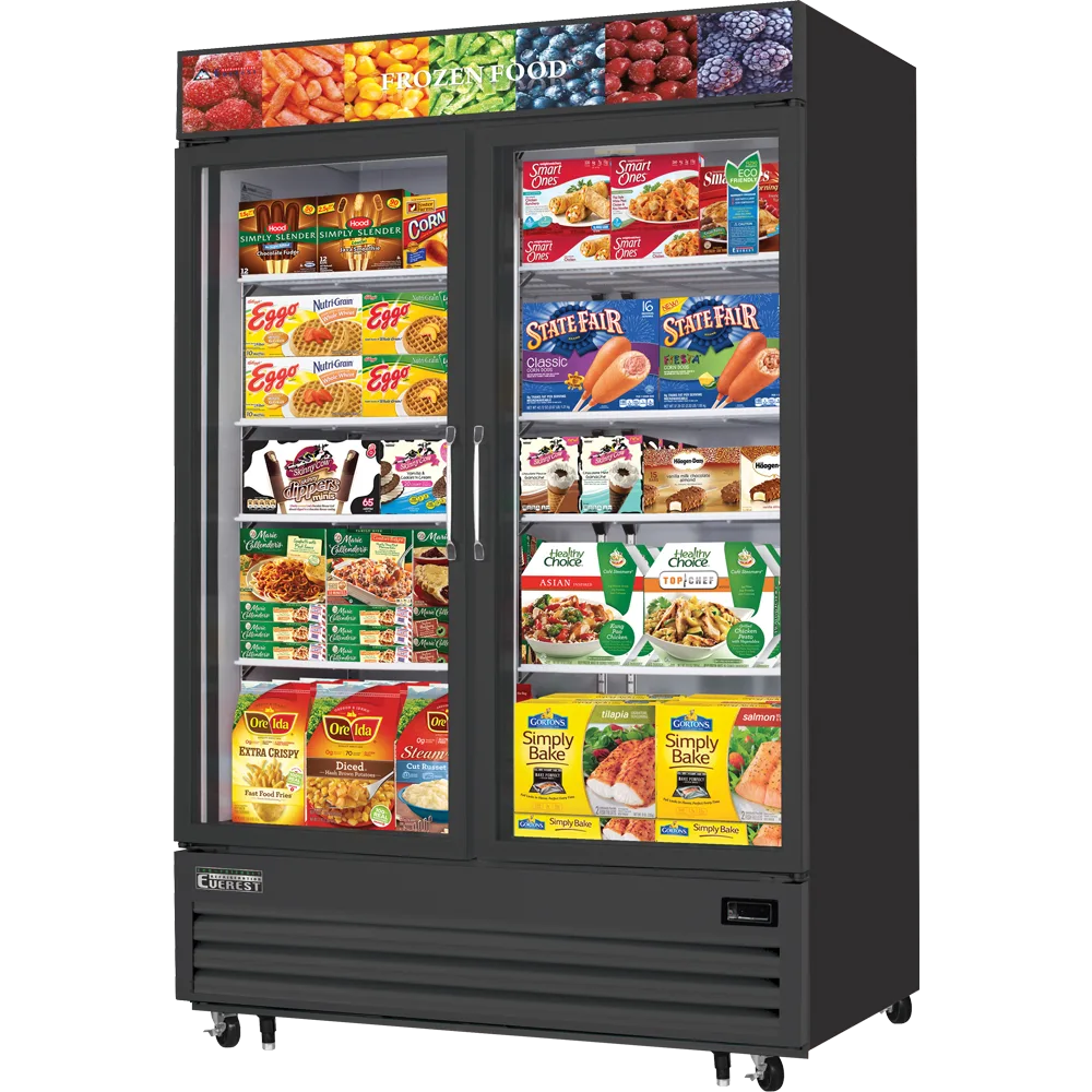 Everest Refrigeration EMGF48B 54″ Two Section Glass Door Freezer Merchandiser in Black, 48.0 cu. ft.