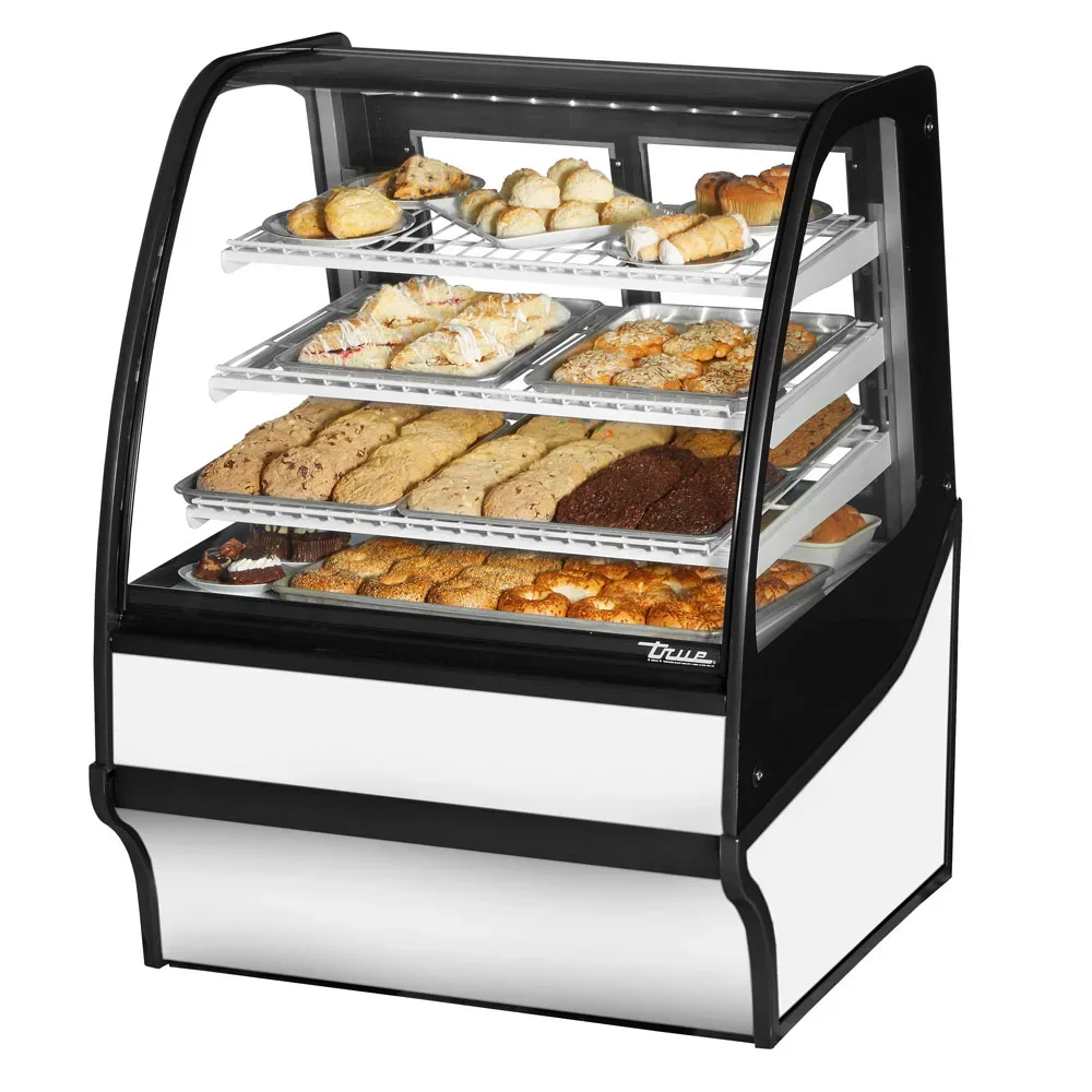 True TDM-DC-36-GE/GE-W-W 36 1/4″ Full Service Dry Bakery Case w/ Curved Glass – (4) Levels, 115v