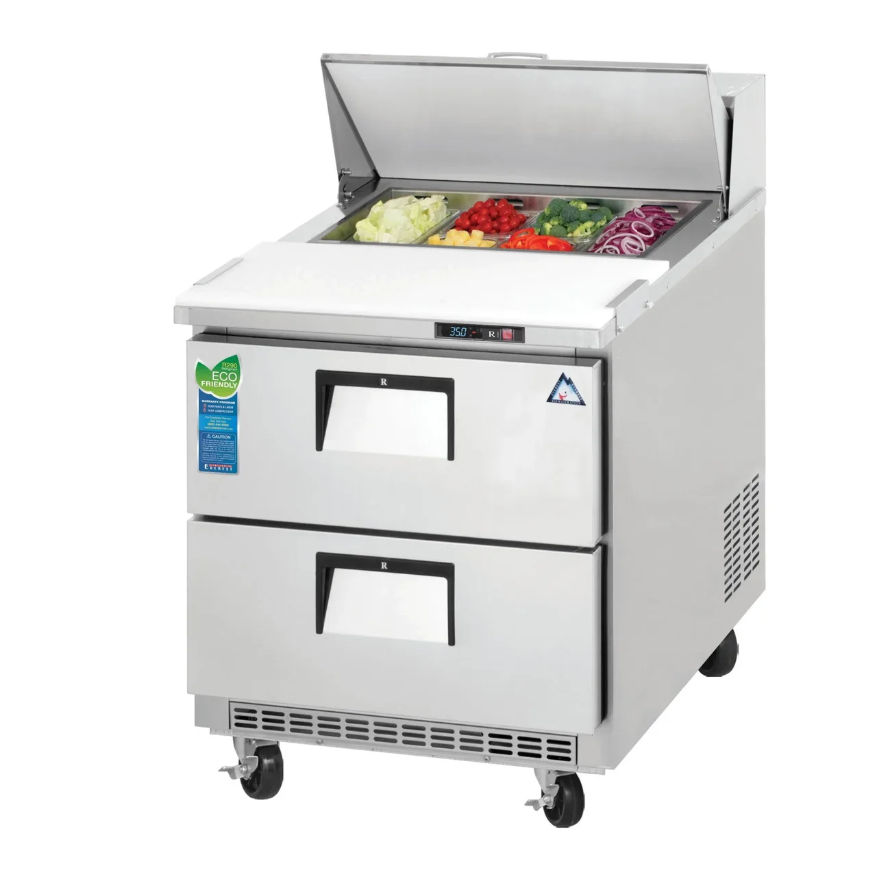 Everest EPBNR1-D2 27″ One Section Refrigerated Sandwich/Salad Prep Table w/ 2 Drawers, 8 Pans