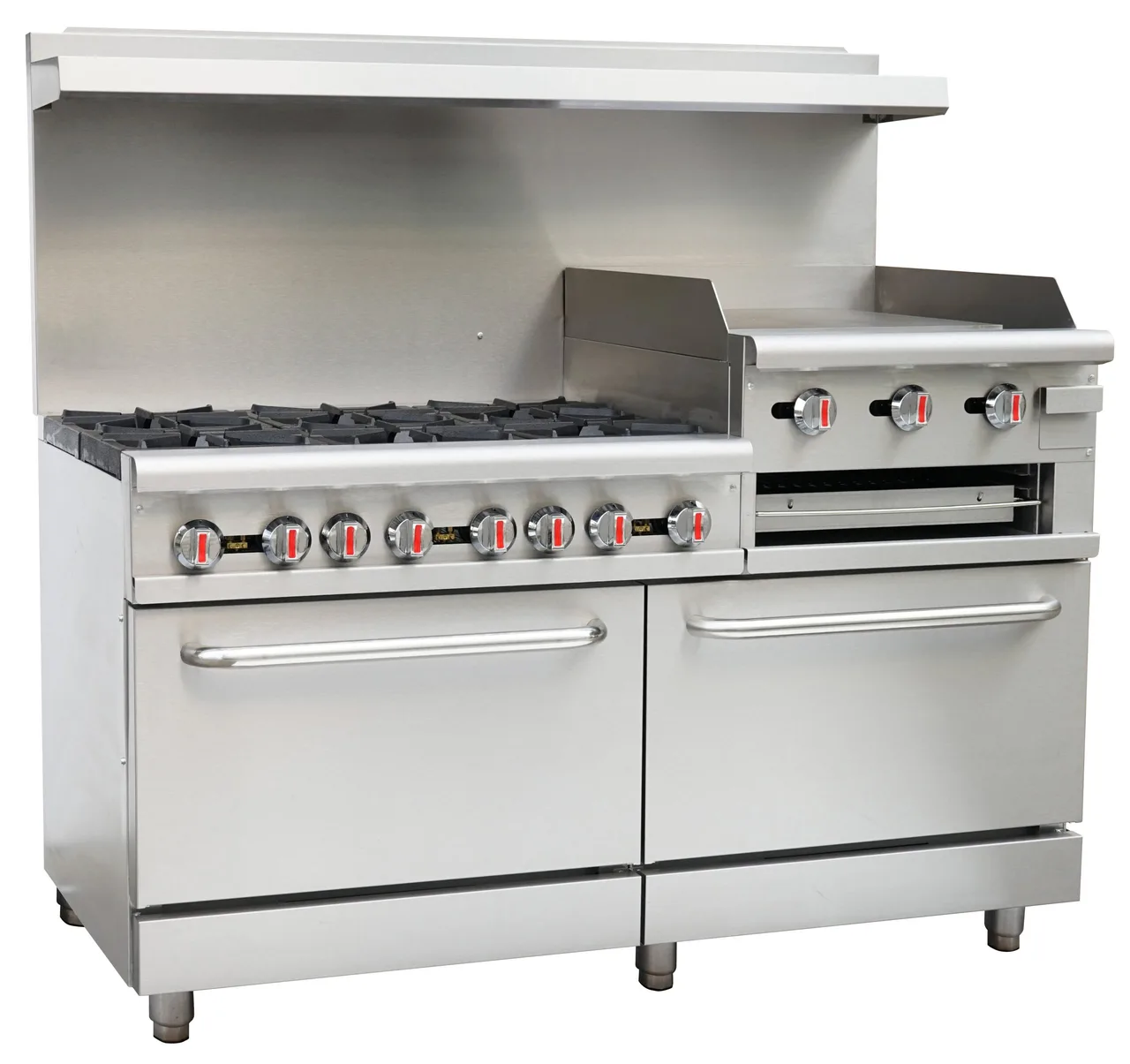 Serv-Ware SGR-6B-24RG 60″ Gas Restaurant Range w/ (6) Open Burners, 24″ Raised Griddle