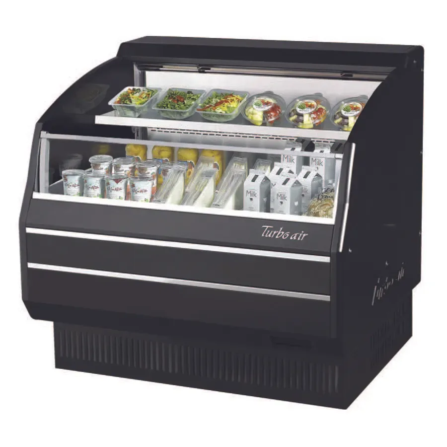 Turbo Air TOM-40LB-SP(-A)-N 39″ Horizontal Open Air Merhandiser in Black, Self-Contained, 1 Shelf, Solid Sides, 7.4 cu. ft.