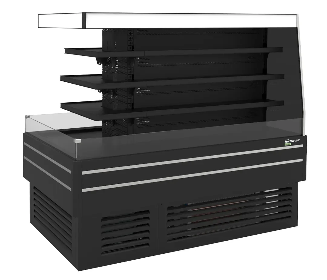 Turbo Air TIOM-48CSB-N 73″ Island Display Self-Serve Refrigerated Merchandiser in Black, Open Flat, 3 Shelves, 36 cu. ft.