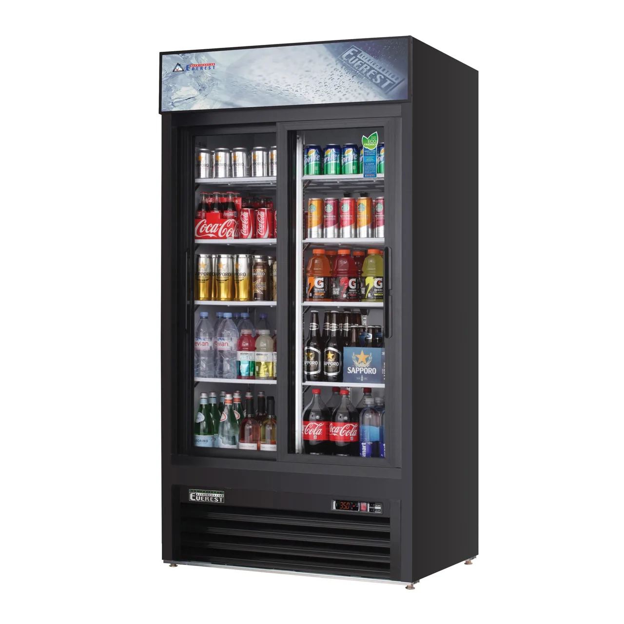 Everest EMGR33B 39″ Two Door Merchandiser Refrigerator, Black Exterior, 33 cu. ft.