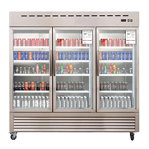 Commercial 3 Glass Door Commercial Refrigerator, 72 Cu.ft Stainless Steel Reach in Upright Merchandiser