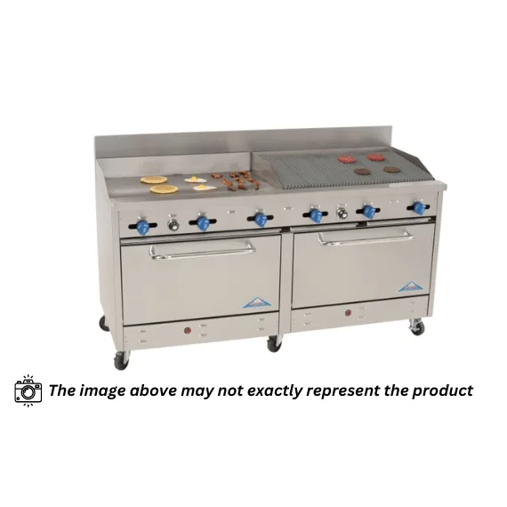 Comstock-Castle F33033-36-3RB 72″ Gas Restaurant Range w/ (1) 36″ Griddle, (1) 36″ Charbroiler, (1) Standard Oven, (1) Cabinet Base, 192.000 BTU