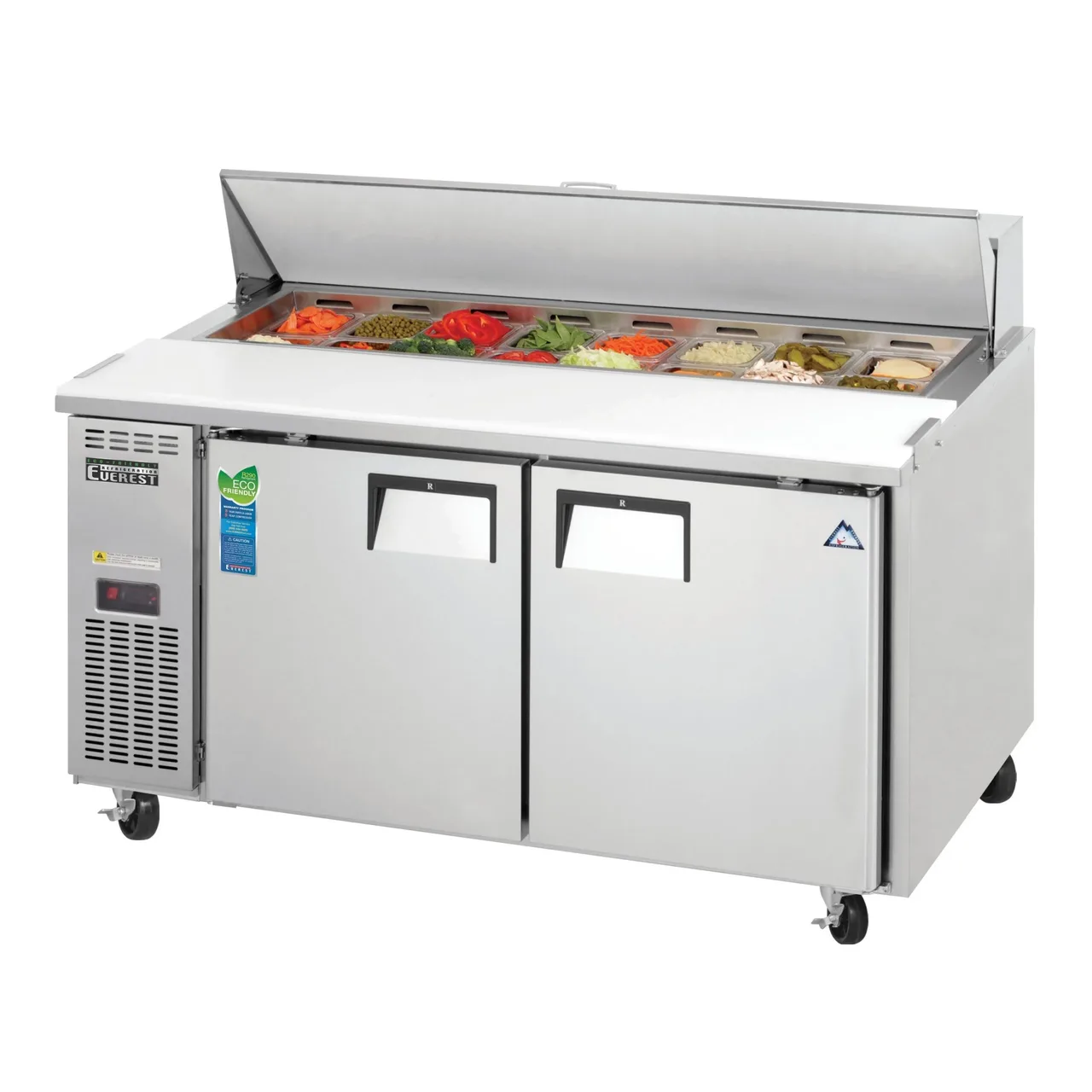Everest EPWR2 59″ Two Section Refrigerated Sandwich/Salad Prep Table w/ 2 Doors, 16 Pans