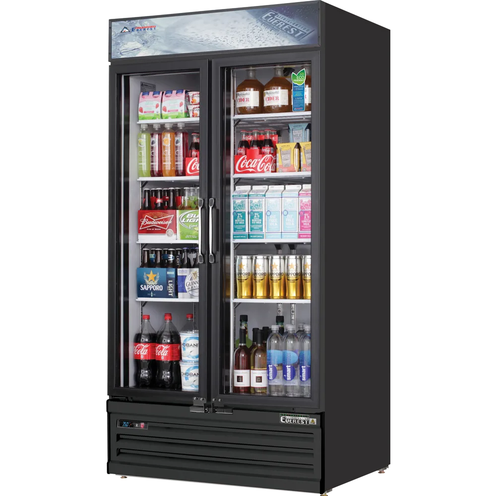Everest EMSGR33B 39″ Two Glass Door Merchandiser Refrigerator in Black, 36 cu. ft.