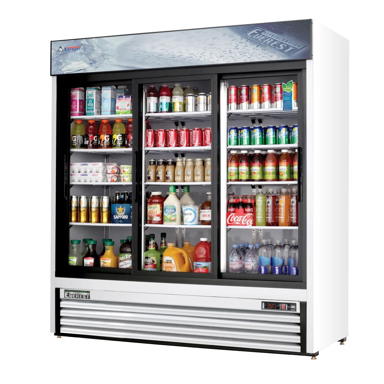 Everest EMGR69 72″ Three Door Merchandiser Refrigerator, White Exterior, 69 cu. ft.
