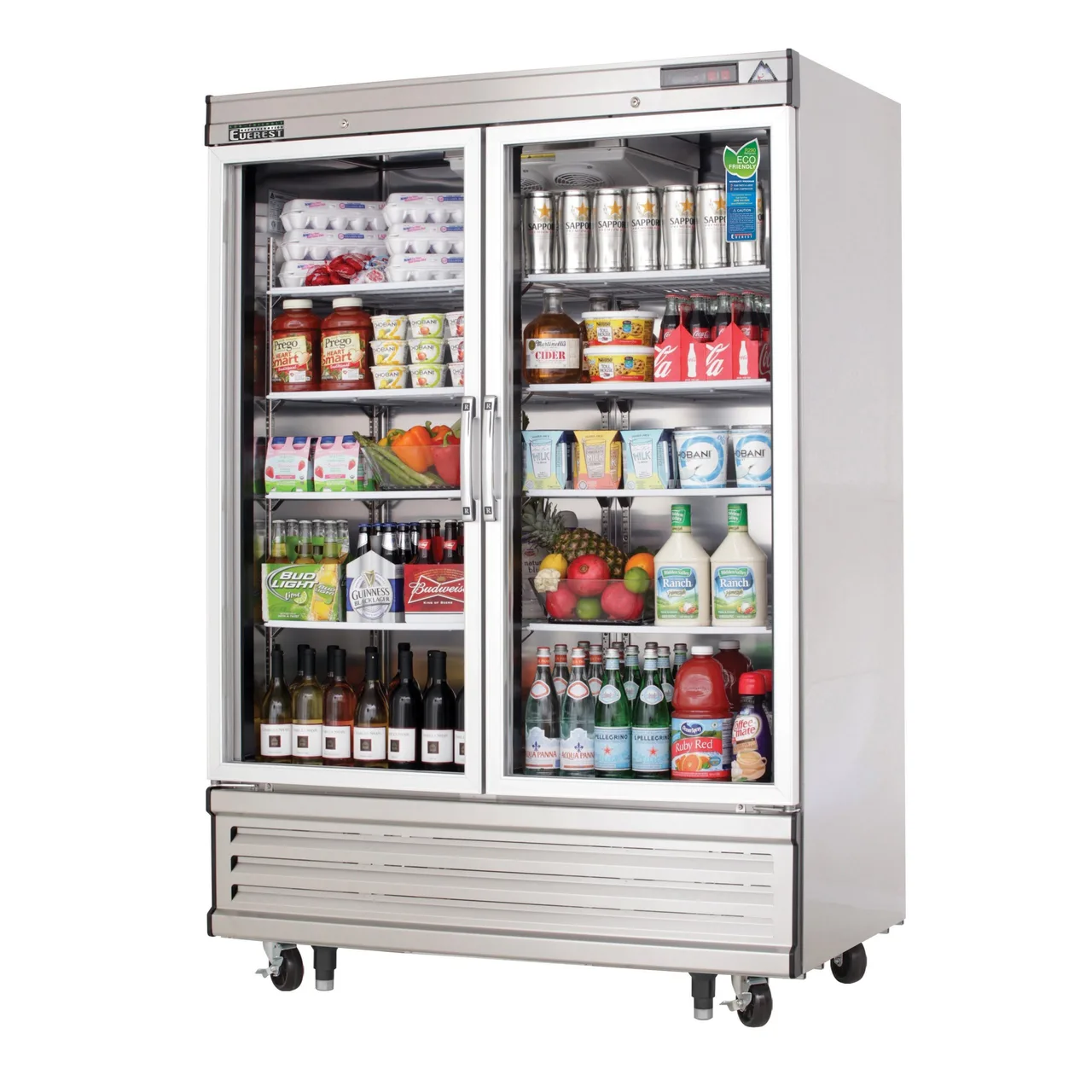 Everest EBGR2 54″ Two Section Reach-In Refrigerator w/ 2 Glass Full Doors, Bottom Mount, Stainless Steel, 50 cu. ft.