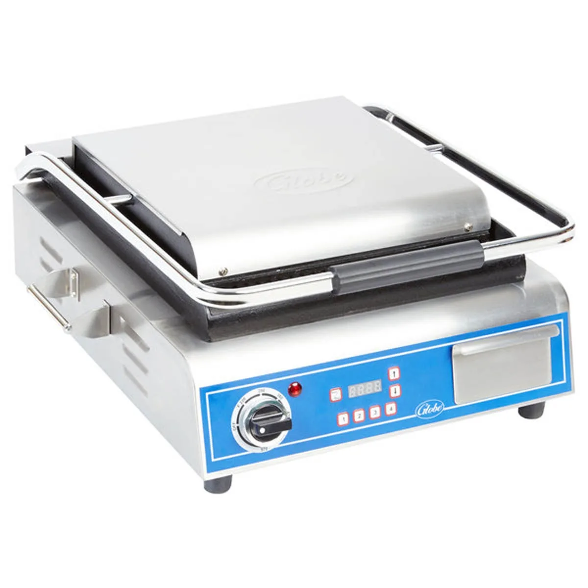 Globe GPG14D Single Commercial Panini Press w/ Cast Iron Grooved Plates, 120v 5