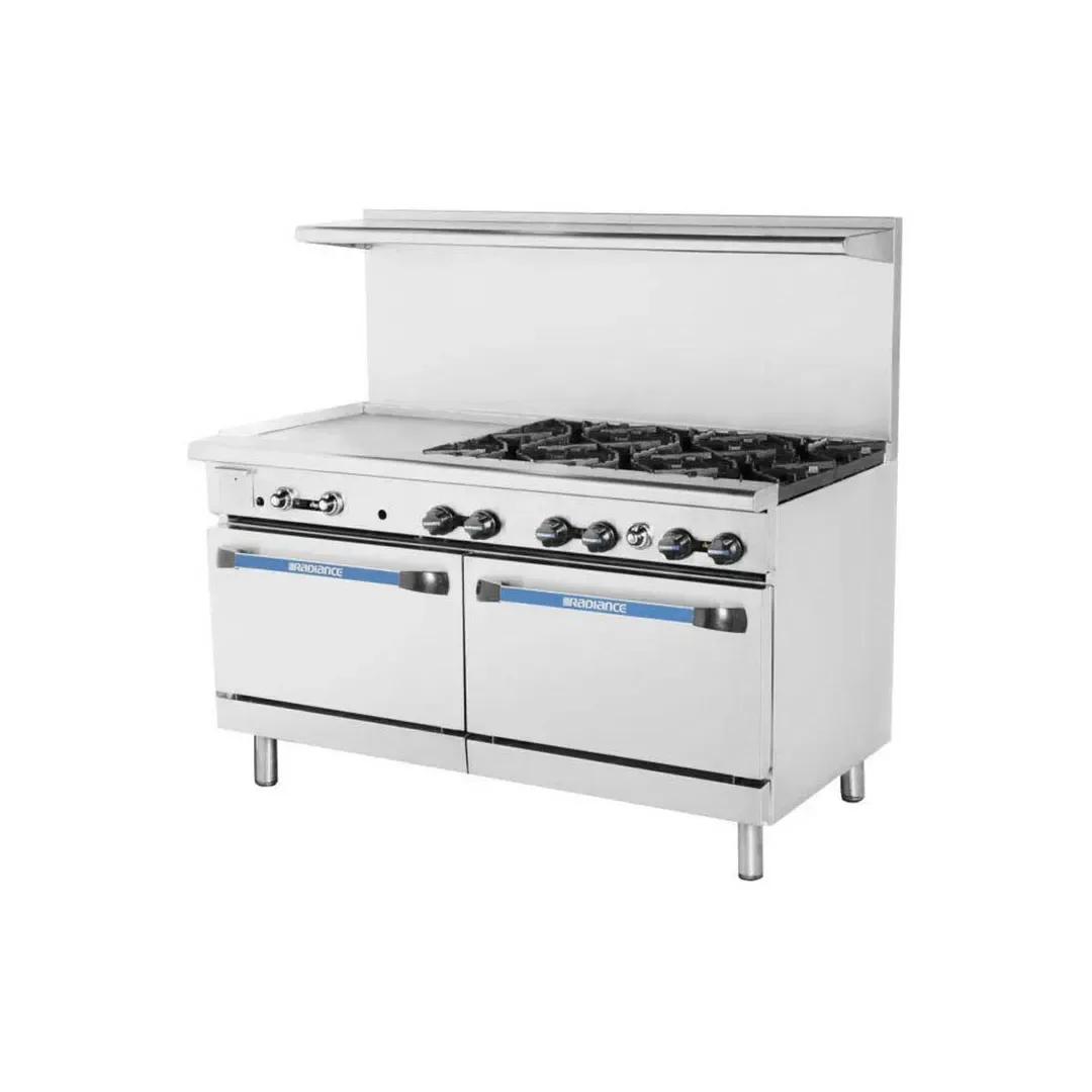 Turbo Air TARG-6B24G 60″ Gas Restaurant Range w/ (6) Open Burners, 24″ Griddle Right, (2) Standard Oven, 299.000 BTU