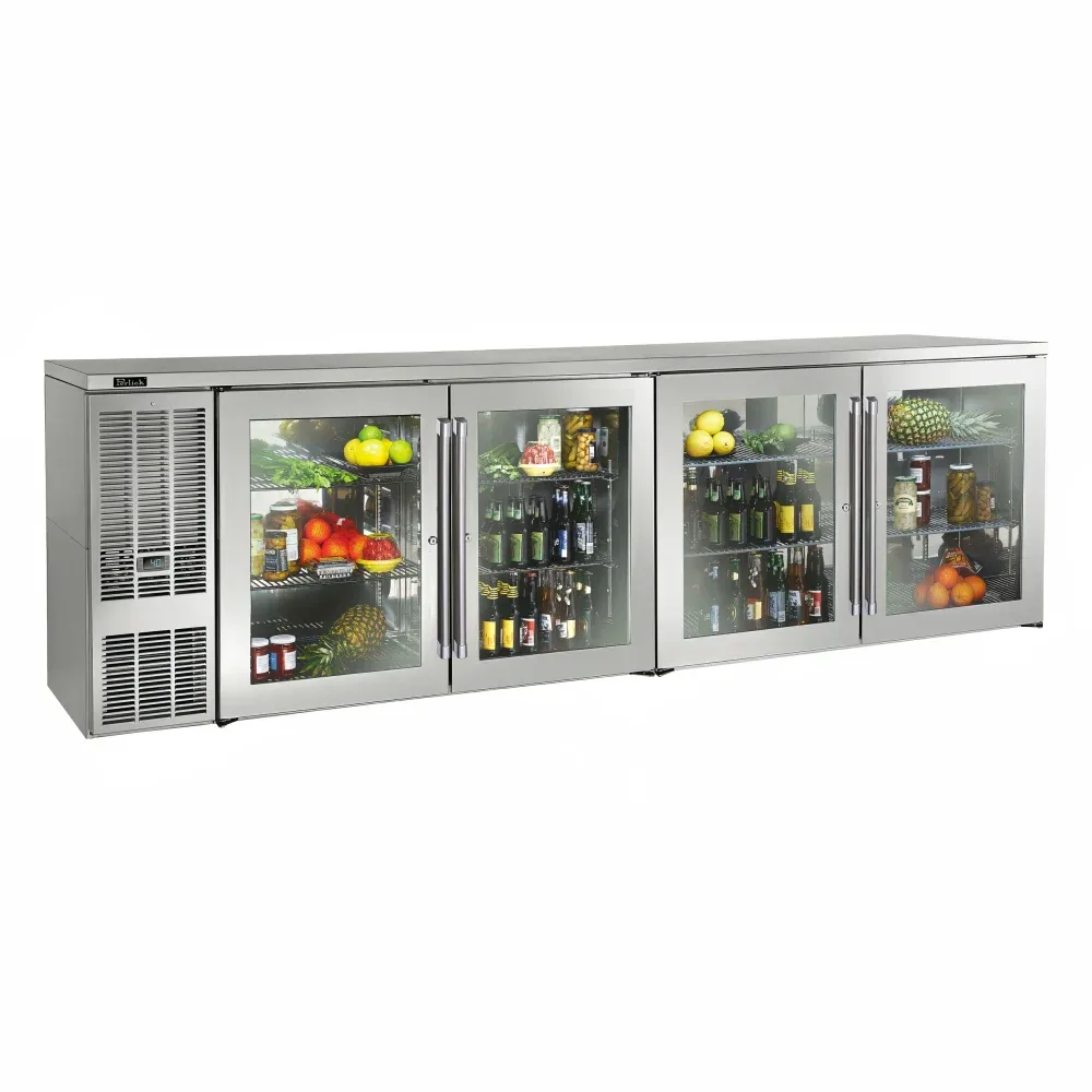 Perlick BBS108-SG-L-STK 108″ Bar Refrigerator – 4 Swinging Glass Doors, Stainless, 120v