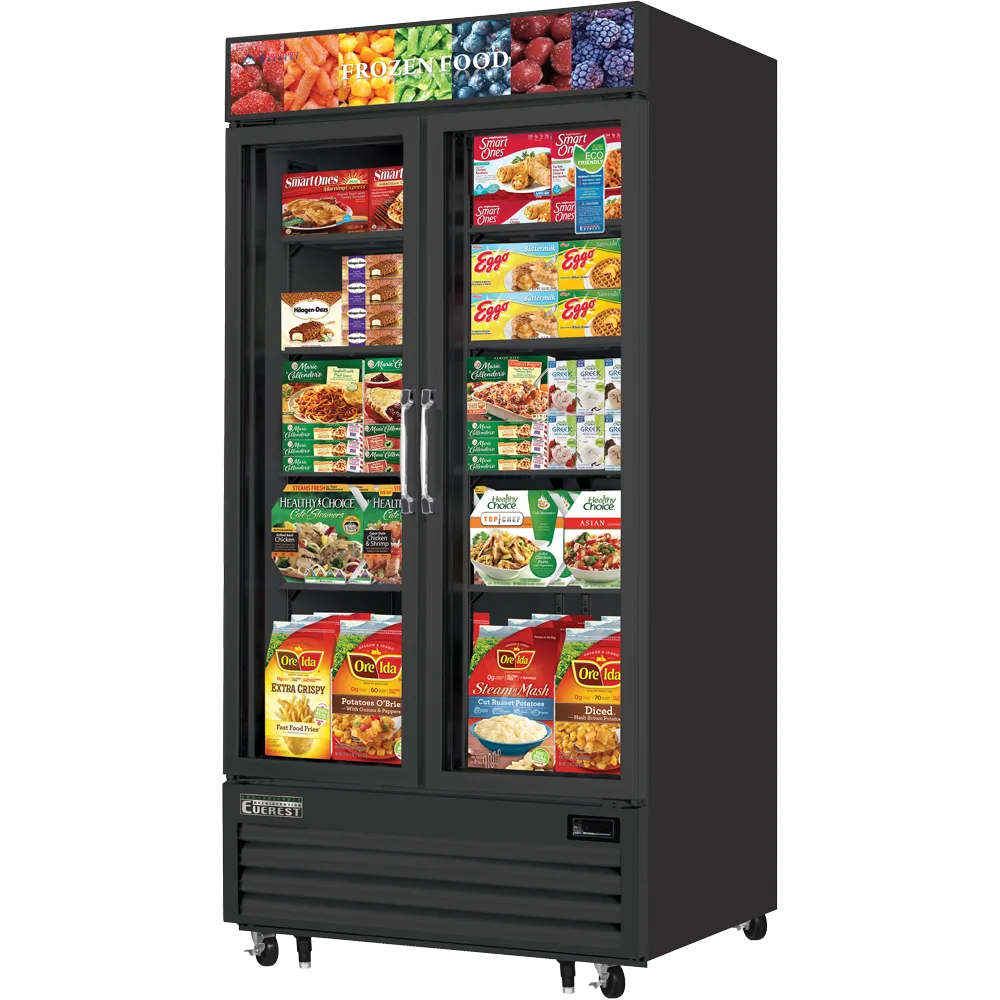Everest Refrigeration EMGF36B 41″ Two Section Glass Door Freezer Merchandiser in Black, 36.0 cu. ft.