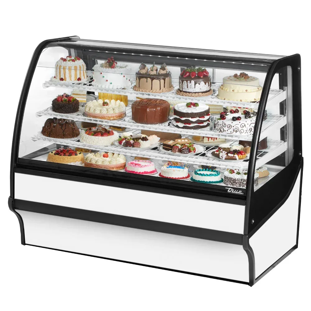 True TDM-R-59-GE/GE-W-W 59 1/4″ Full Service Bakery Case w/ Curved Glass – (4) Levels, 115v