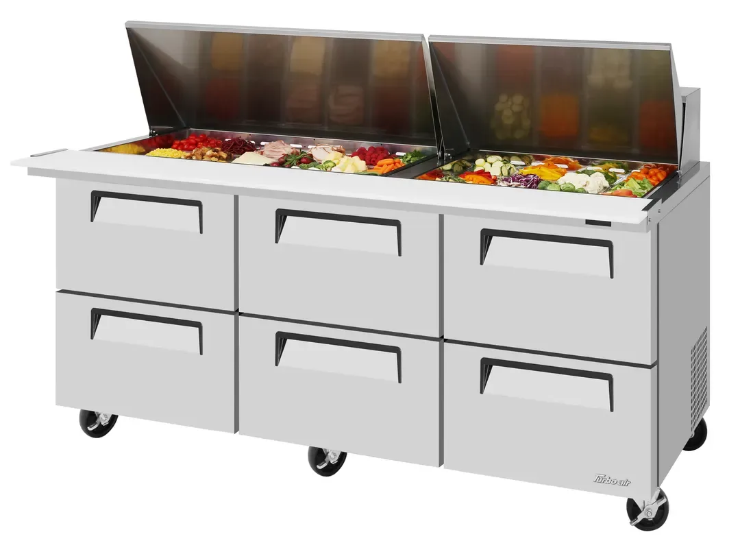 Turbo Air TST-72SD-30-D6-N 72″ Mega Top Sandwich/Salad Prep Table w/ 6 Drawers, 30 Pans