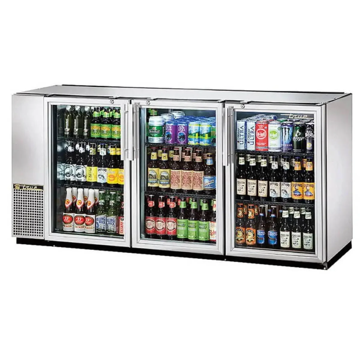 True TBB-24GAL-72G-S-HC-LD 71″ 3 Glass Swing Door Stainless Steel Back Bar Cooler