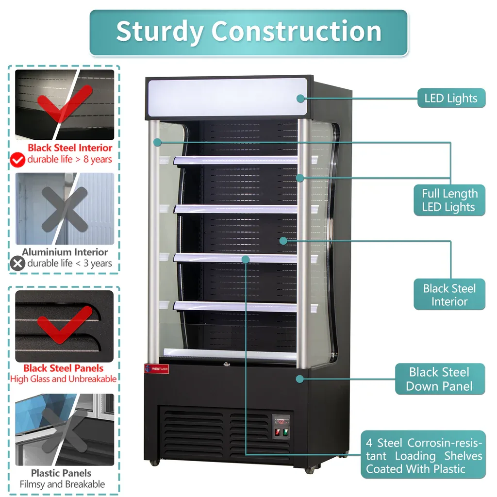 36″ Wide Open Air Merchandiser, Black Refrigerated Air Curtain Merchandiser, 120 V. 3
