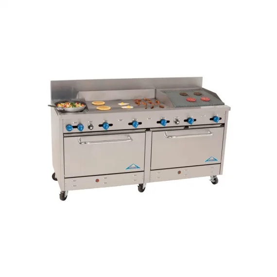 Comstock-Castle F3226-1.5RB-30B 60″ Gas Restaurant Range w/ (2) Open Burners, 30″ Griddle, 18″ Charbroiler, (2) Standard Ovens, 198.000 BTU