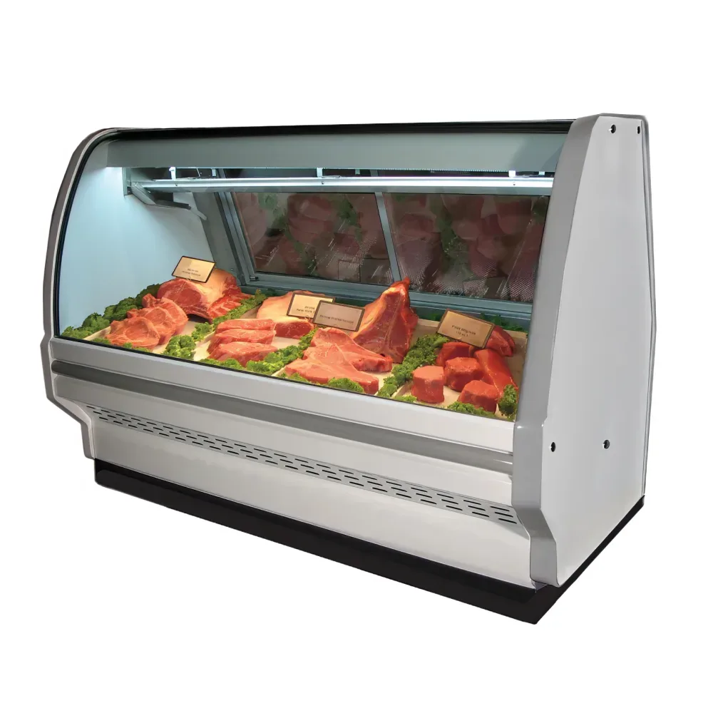 Howard-McCray SC-CMS40E-8C-S-LED 99 1/2″ Full Service Red Meat Case w/ Curved Glass – (1) Level, 115v