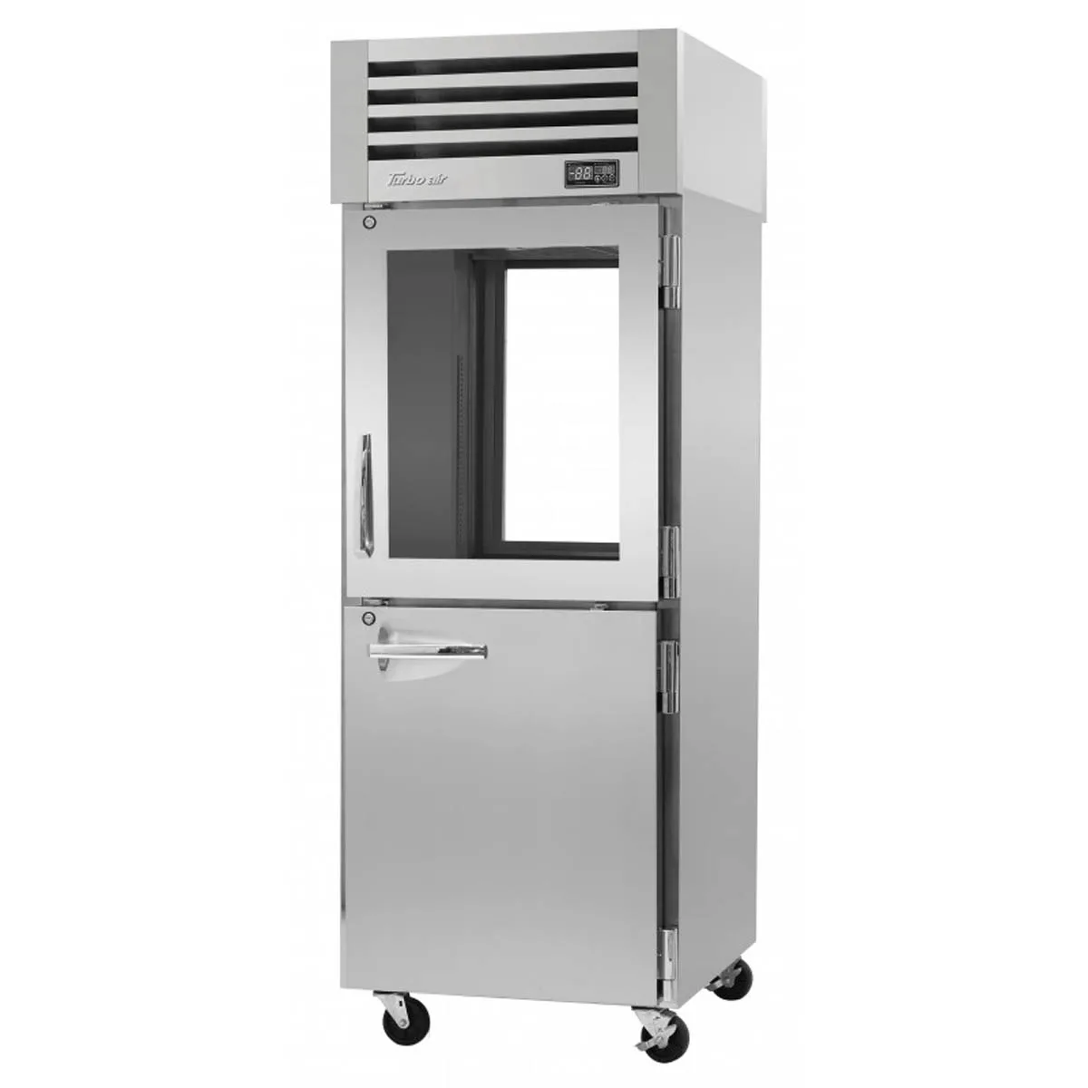 Turbo Air PRO-26R-GSH-PT-N One Section Pass-Thru Refrigerator w/ 2 Glass & 2 Solid Half Doors, Top Mount, Stainless Steel, 27 cu. ft.