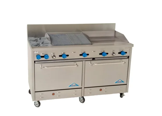 Comstock-Castle F3226-24-2RB 60″ Gas Restaurant Range w/ (2) Open Burners, 24″ Griddle, 24″ Charbroiler, (2) Standard Ovens, 198.000 BTU