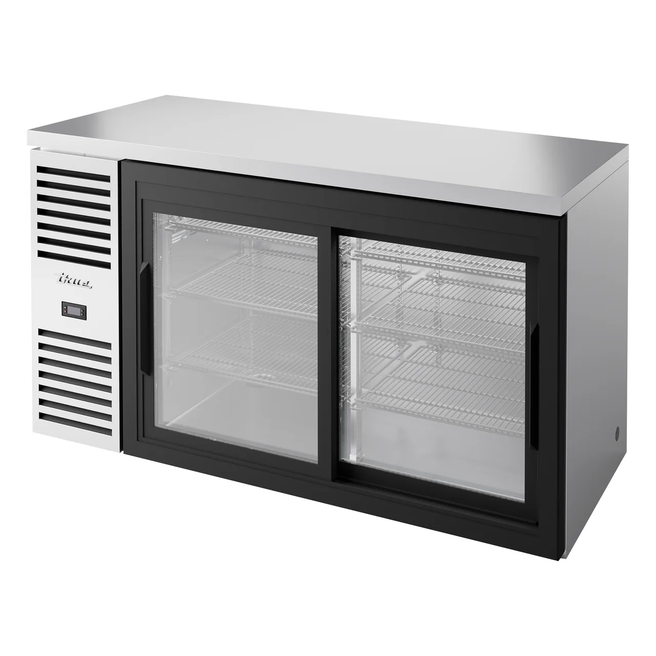 True TBR60-RISZ1-L-S-11-1 60″ 2 Sliding Glass Door Stainless Steel Back Bar Refrigerator w/ LED