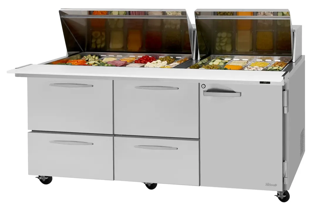 Turbo Air PST-72-30-D4R(L)-N 72″ Mega Top Sandwich/Salad Prep Table w/ 4 Drawers, 30 Pans