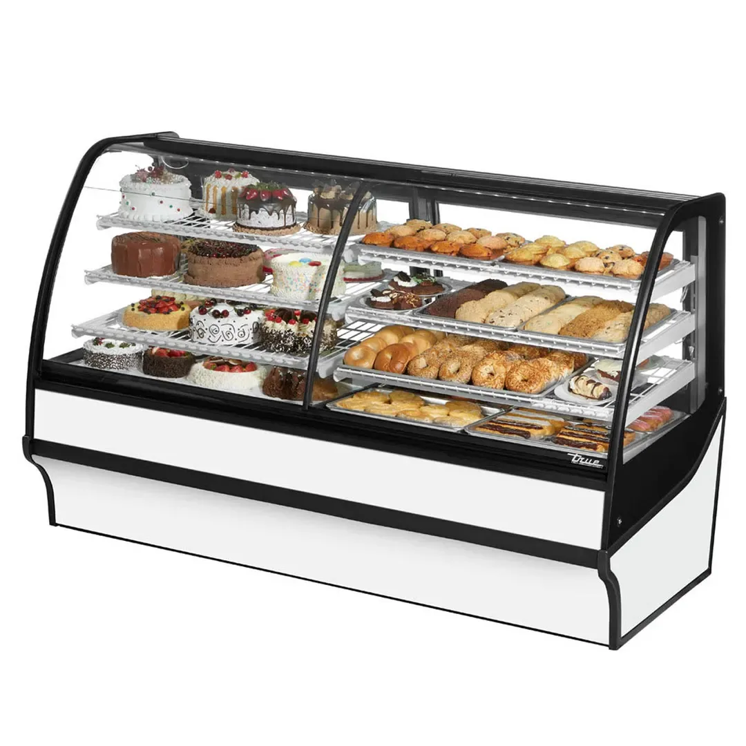 True TDM-DZ-77-GE/GE-W-W 77 1/4″ Full Service Dual Zone Bakery Case w/ Curved Glass – (4) Levels, 115v