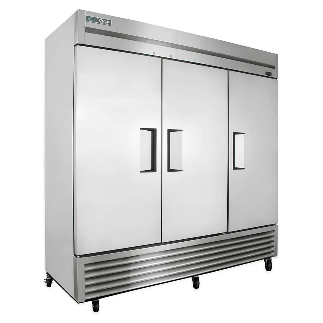 True T-72-HC 78″ Three Section Reach-In Refrigerator w/ 3 Solid Doors, Bottom Mount, Stainless Steel Front-Aluminum Sides 3