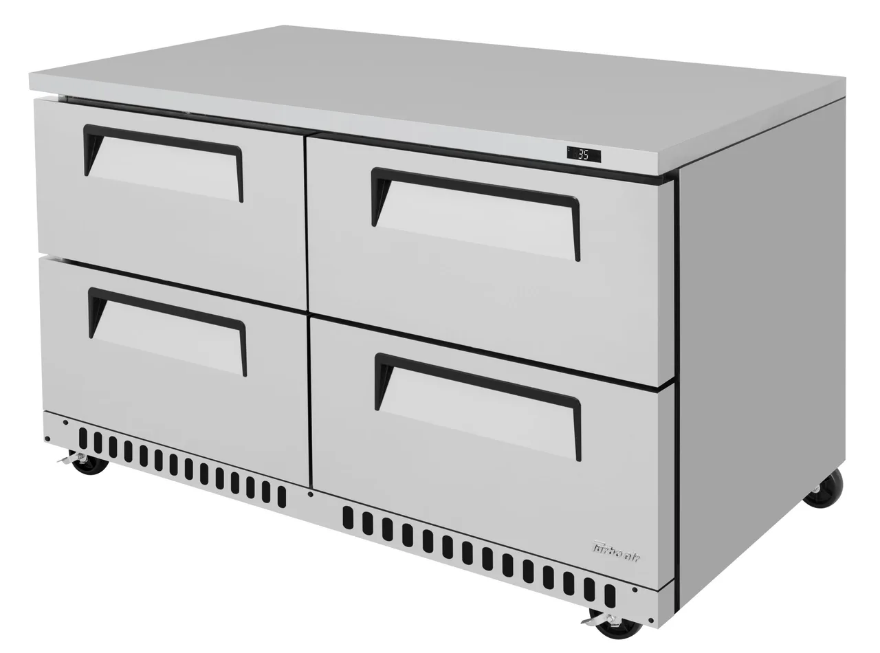 Turbo Air TUR-60SD-D4-FB-N 60″ 2-Section Undercounter Refrigerator w/ 4 Drawers, 14.8 cu. ft.